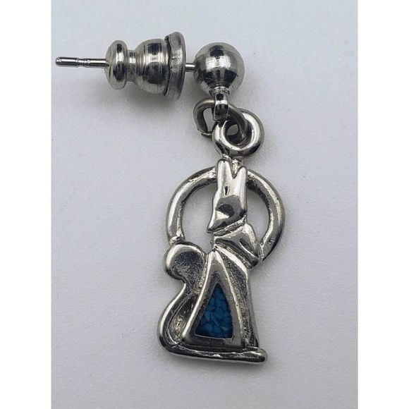 Silver-tone Howling Wolf at Open Moon Necklace and Earrings Set - 16" inches - Picture 3 of 4